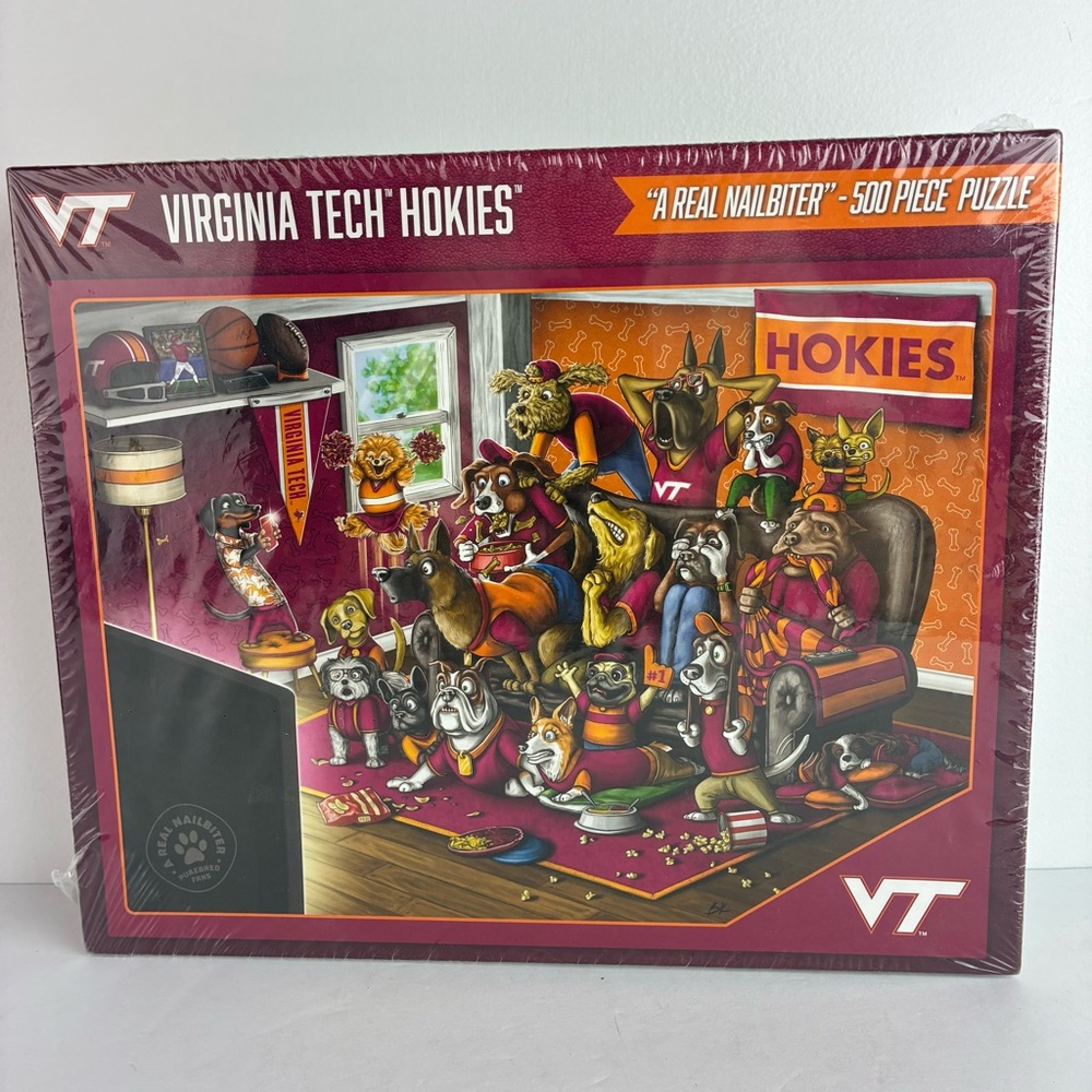 Virginia Tech Hokies NIB “A Real Nailbiter” Cartoon Dogs 500-Piece Puzzle